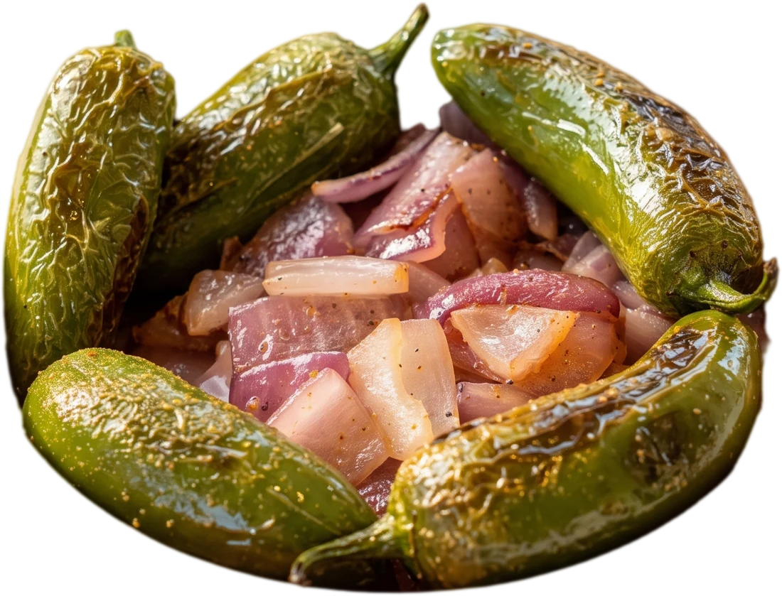 Toritos: roasted jalapeños and grilled onion